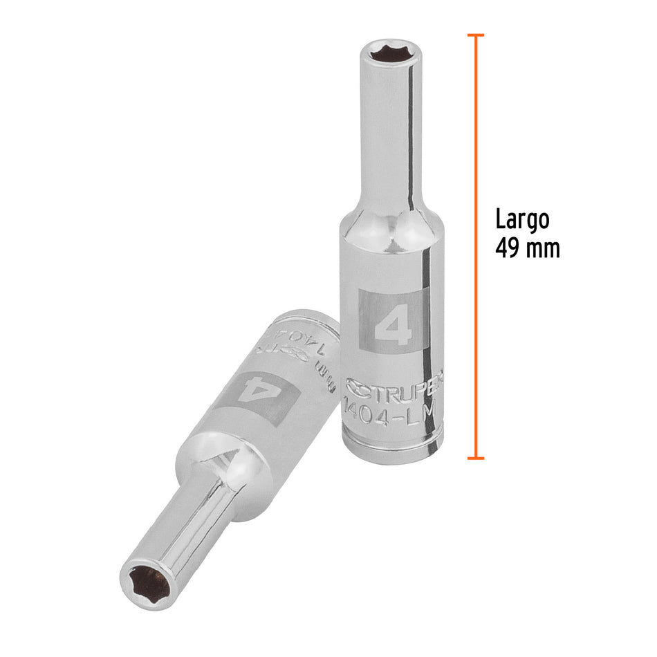 Dado largo de 4 mm, 6 puntas, cuadro 1/4', Truper Caja con 6, 100968