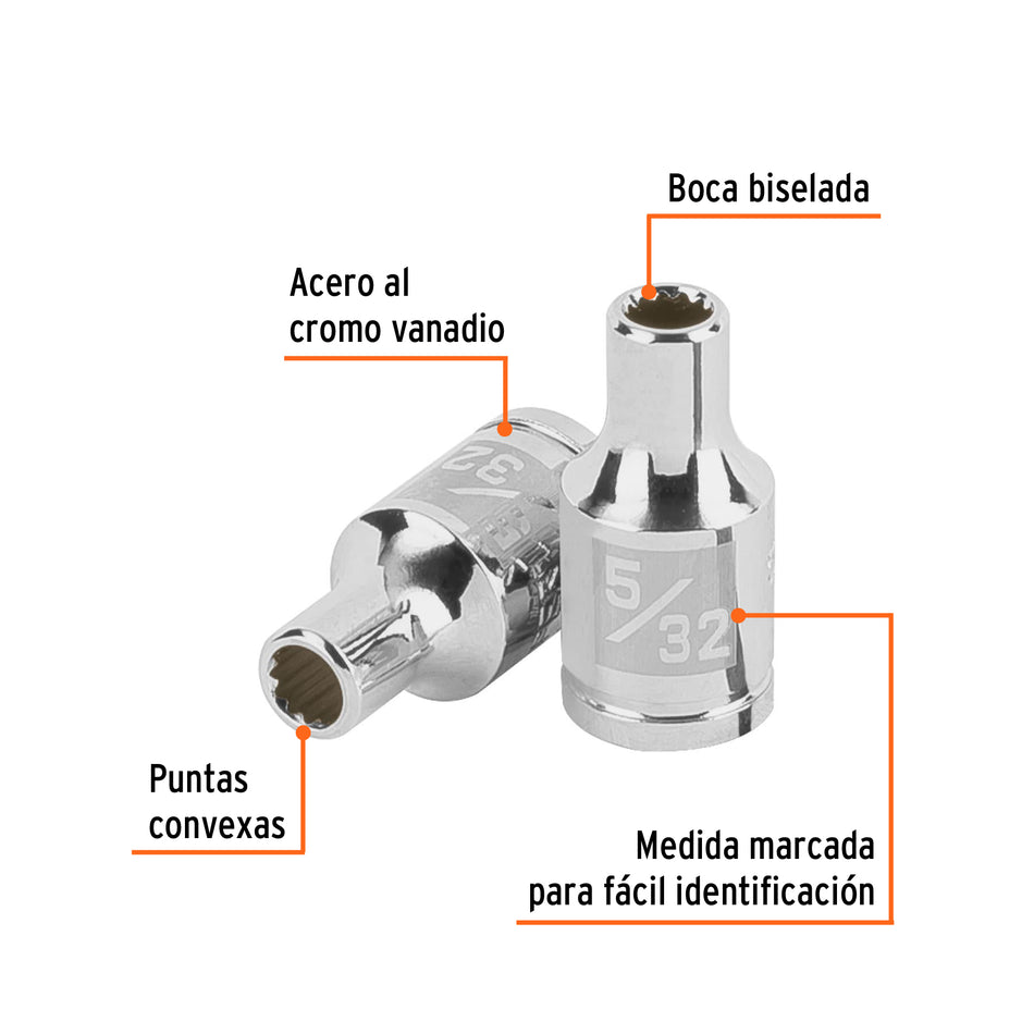 Dado de 5/32', 12 puntas, cuadro 1/4', Truper Caja con 6, 100917