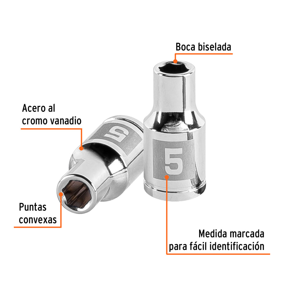 Dado de 5 mm, 6 puntas, cuadro 1/4', Truper Caja con 6, 13167