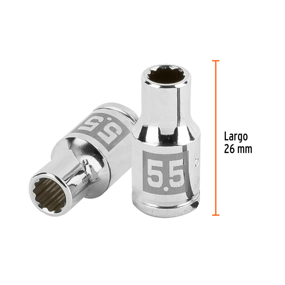 Dado de 5.5 mm, 12 puntas, cuadro 1/4', Truper Caja con 6, 100975