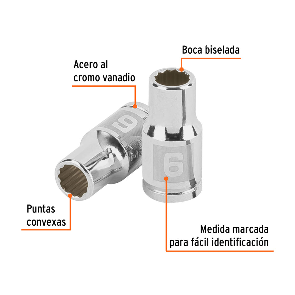 Dado de 6 mm, 12 puntas, cuadro 1/4', Truper Caja con 6, 100978