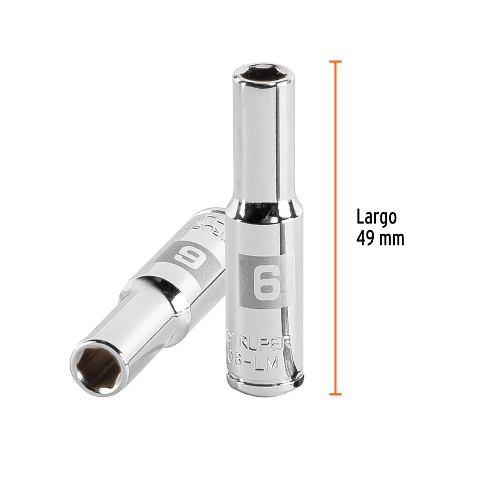 Dado largo de 6 mm, 6 puntas, cuadro 1/4', Truper Caja con 6, 13200