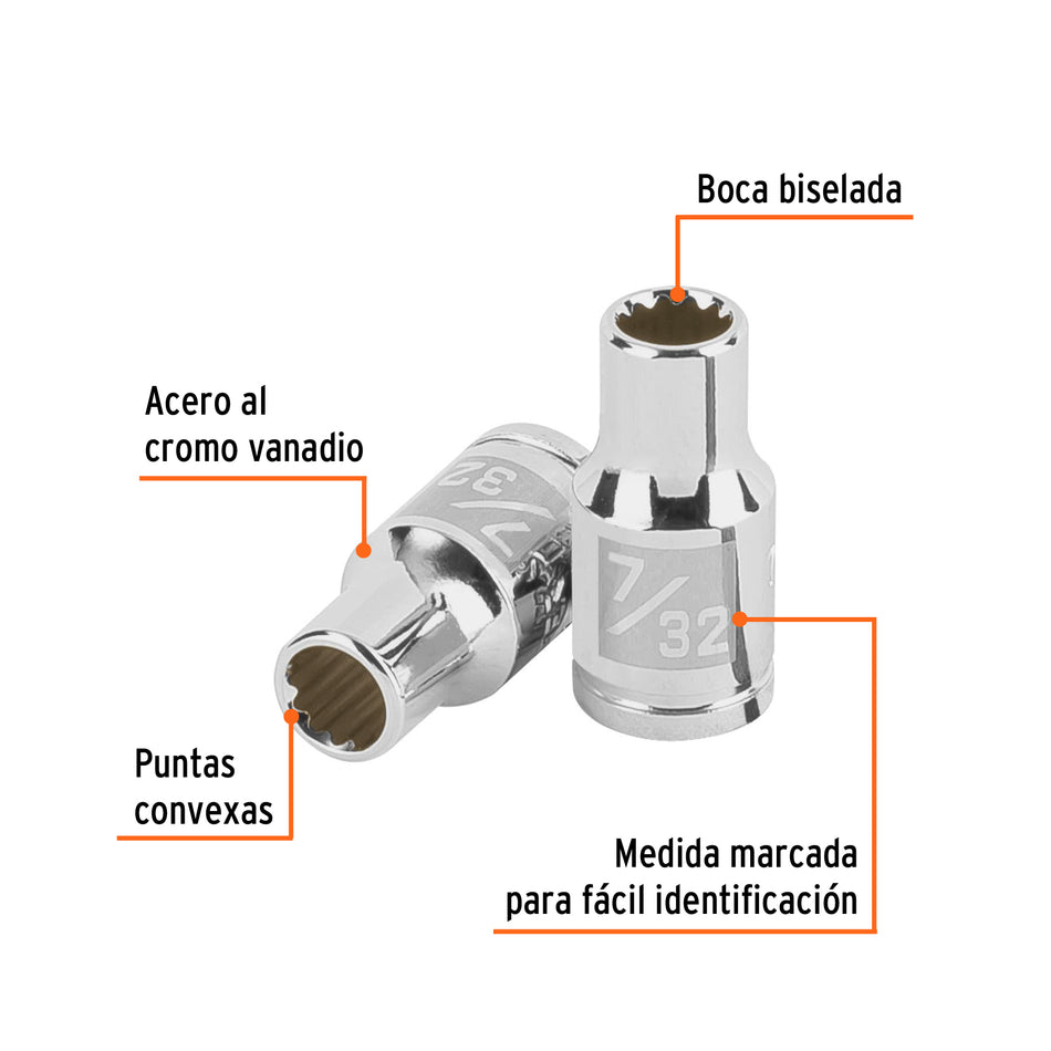 Dado de 7/32', 12 puntas, cuadro 1/4', Truper Caja con 6, 100874