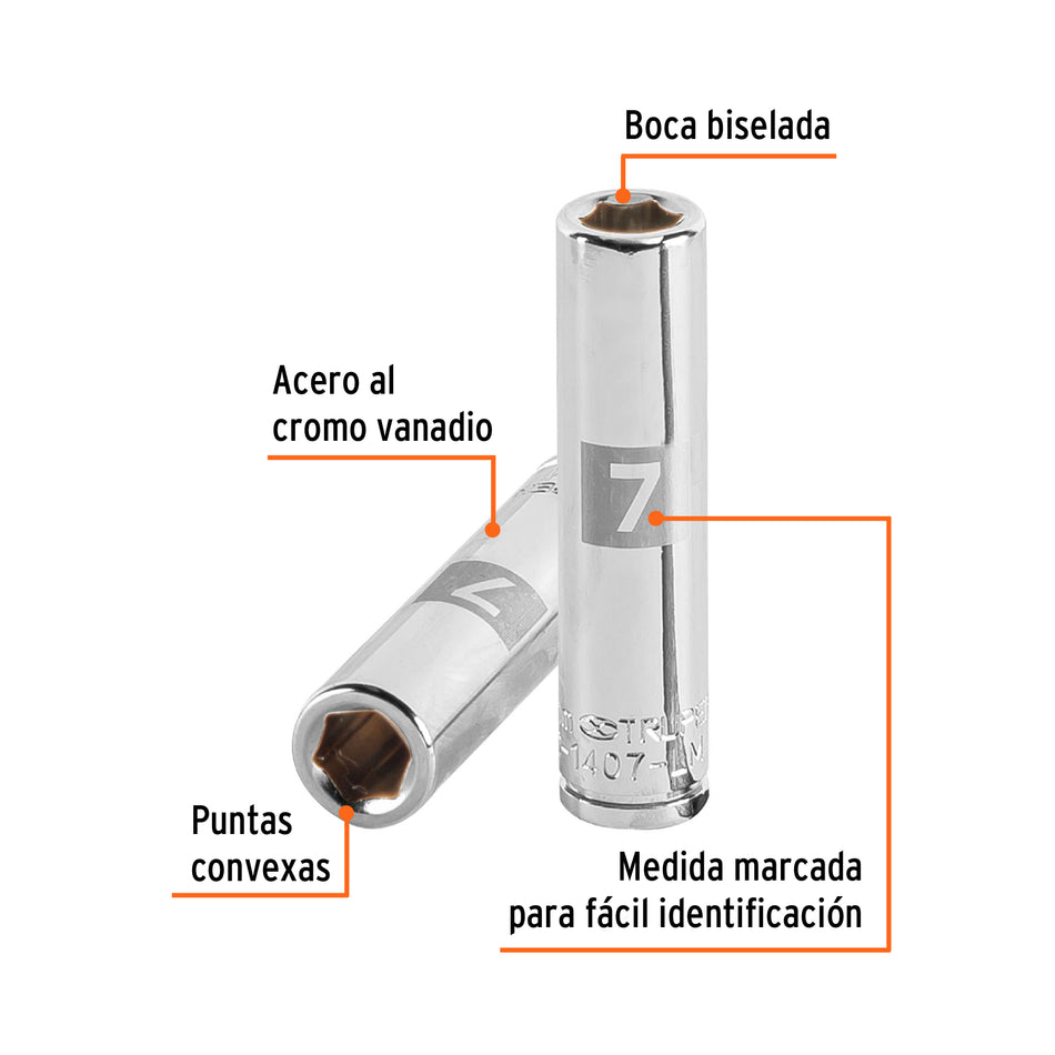 Dado largo de 7 mm, 6 puntas, cuadro 1/4', Truper Caja con 6, 13201