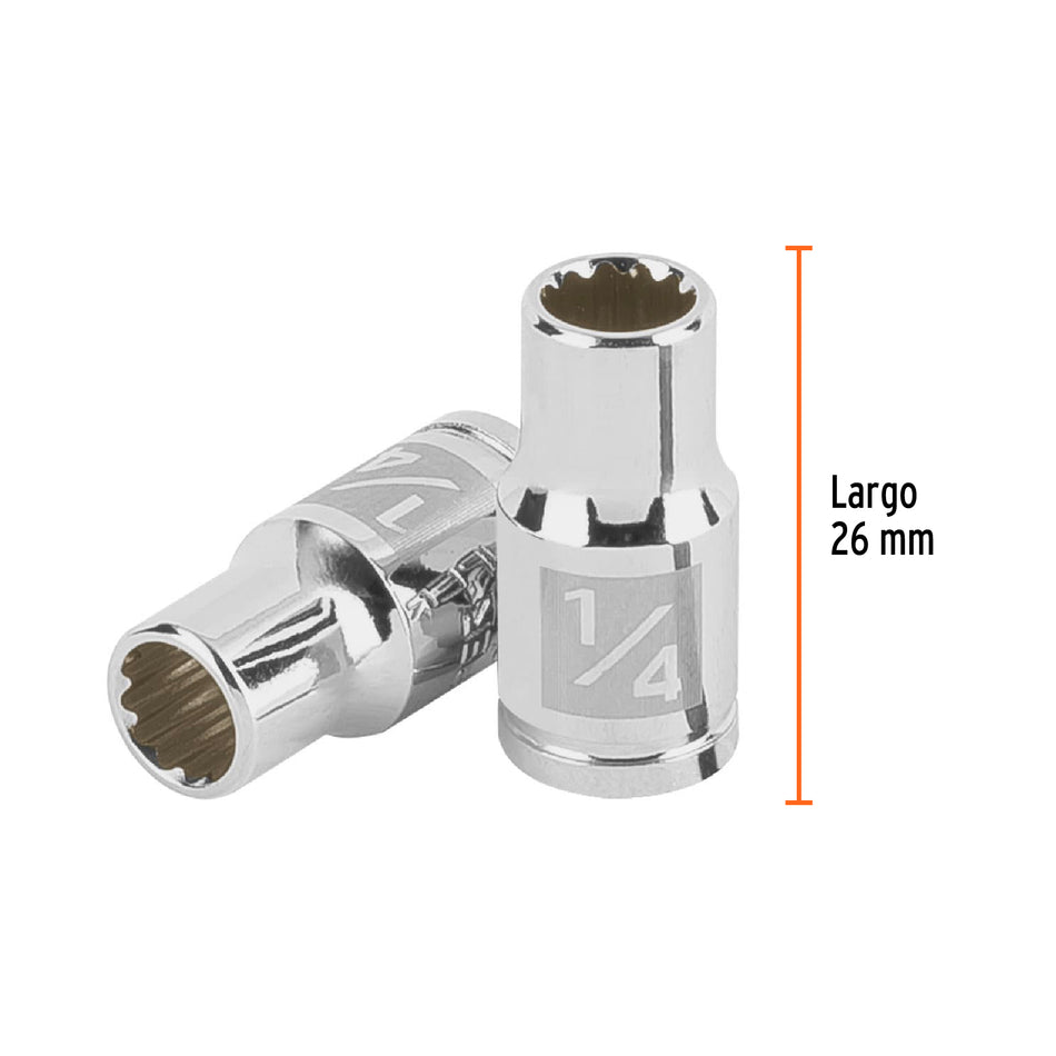 Dado de 1/4', 12 puntas, cuadro 1/4', Truper Caja con 6, 100875