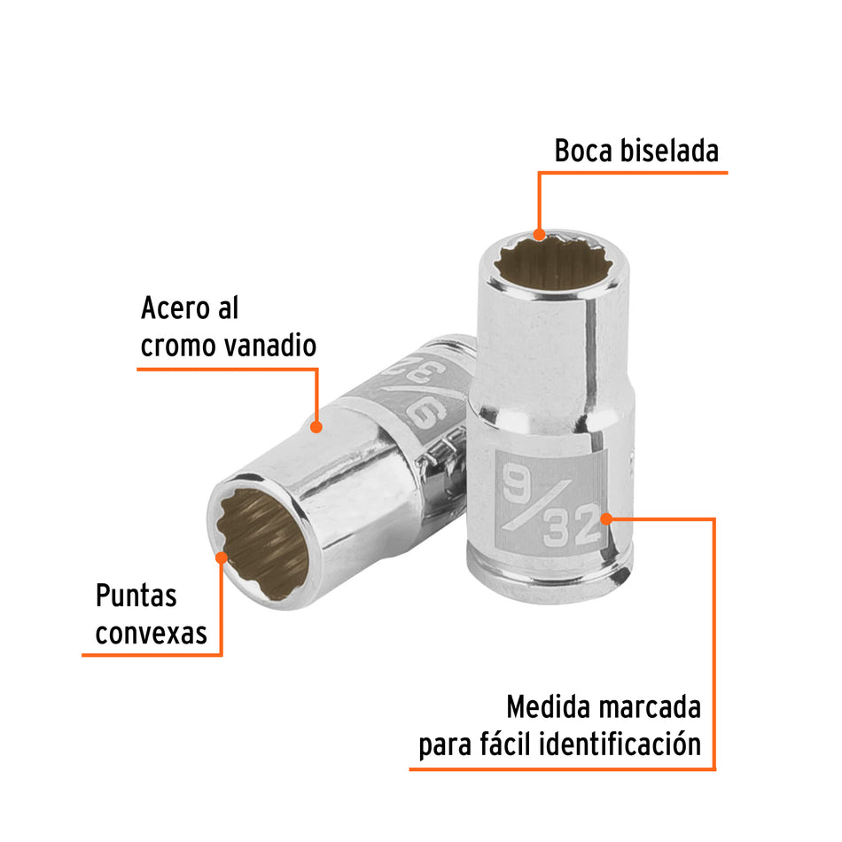 Dado de 9/32', 12 puntas, cuadro 1/4', Truper Caja con 6, 100876