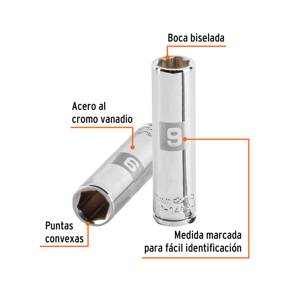 Dado largo de 9 mm, 6 puntas, cuadro 1/4', Truper Caja con 6, 13203