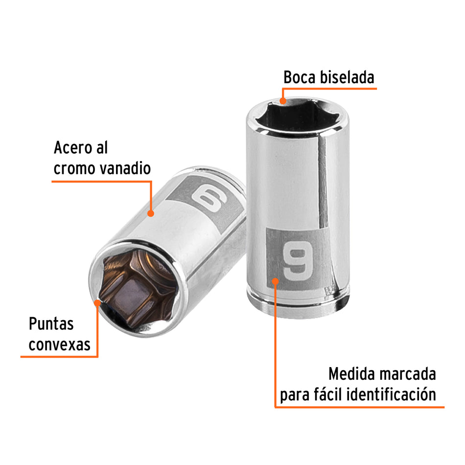 Dado de 9 mm, 6 puntas, cuadro 1/4', Truper Caja con 6, 13171