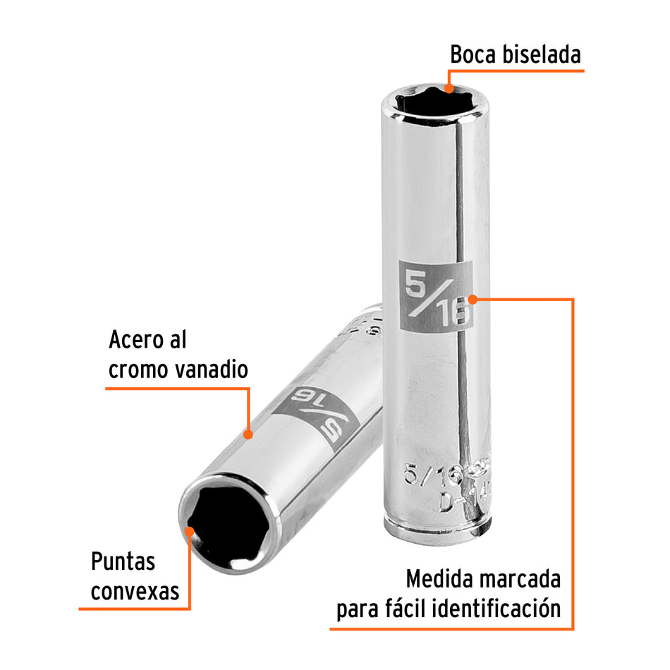 Dado largo de 5/16', 6 puntas, cuadro 1/4', Truper Caja con 6, 13184