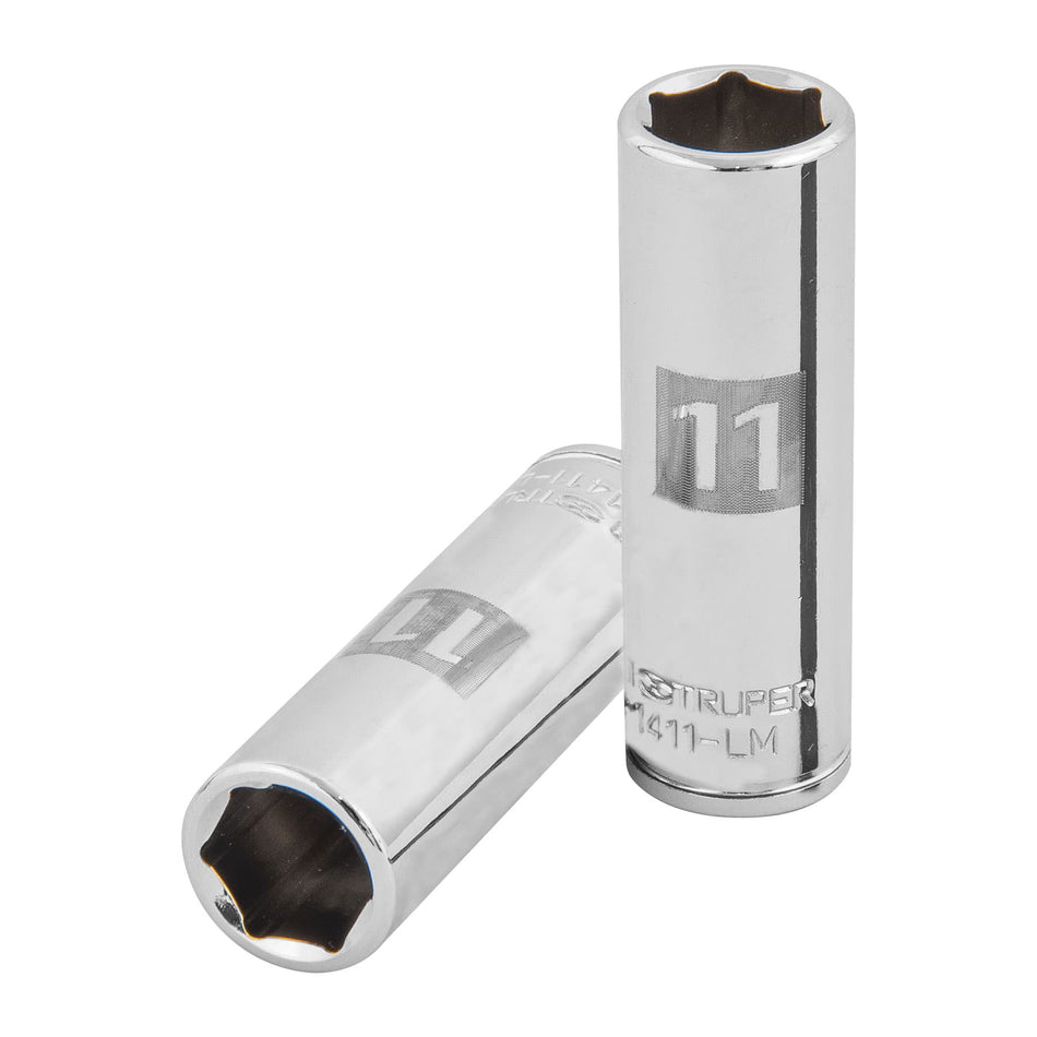 Dado largo de 11 mm, 6 puntas, cuadro 1/4', Truper Caja con 6, 13205