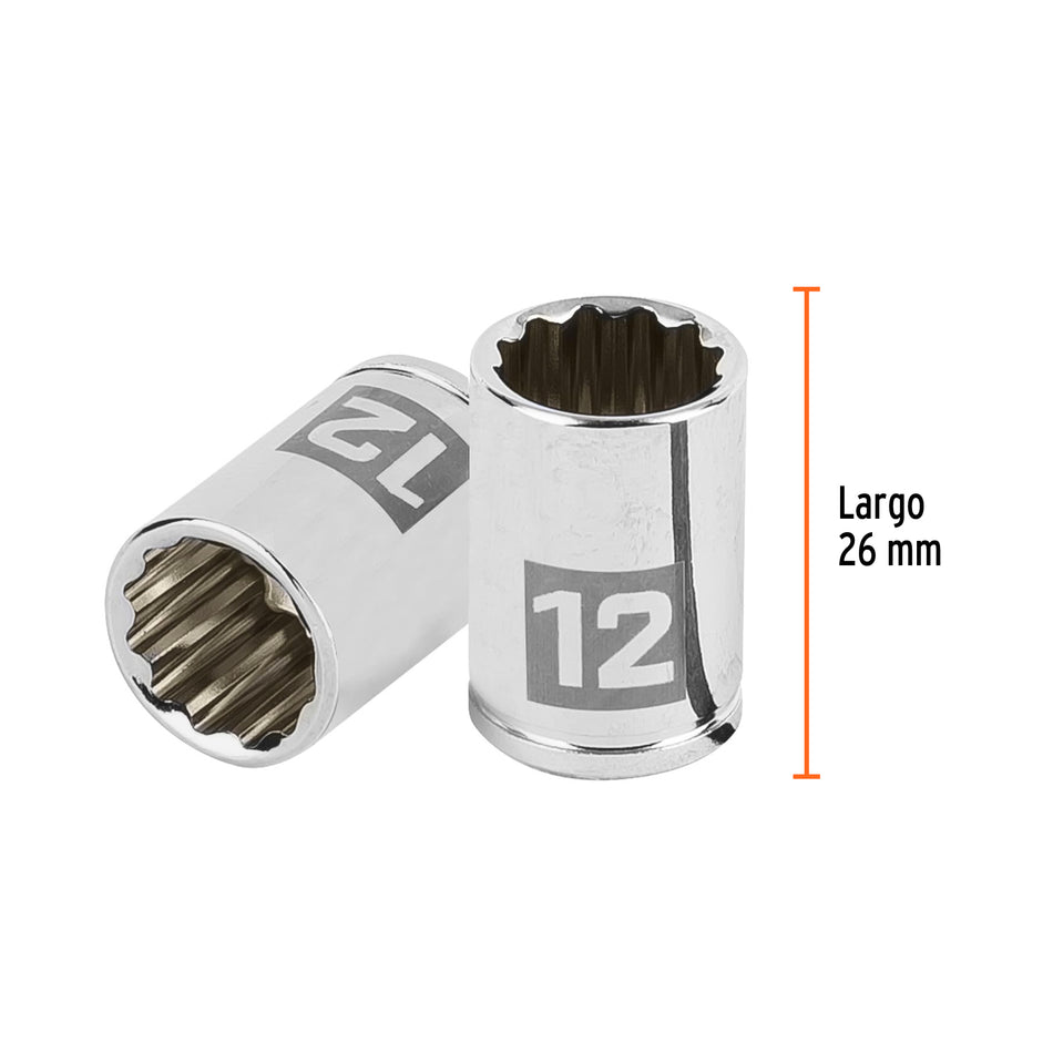 Dado de 12 mm, 12 puntas, cuadro 1/4', Truper Caja con 6, 100986