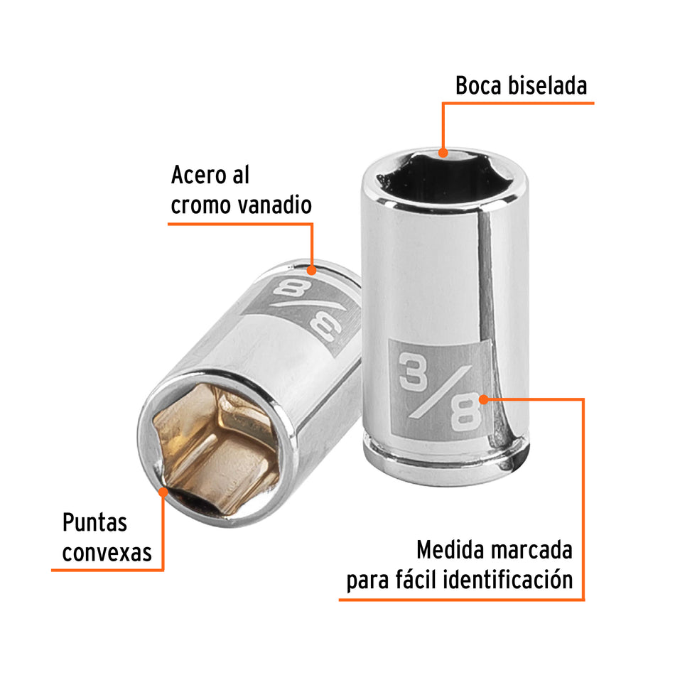 Dado de 3/8', 6 puntas, cuadro 1/4', Truper Caja con 6, 13160