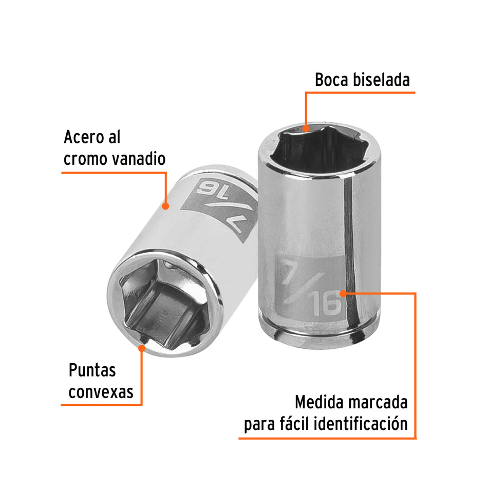 Dado de 7/16', 6 puntas, cuadro 1/4', Truper Caja con 6, 13161