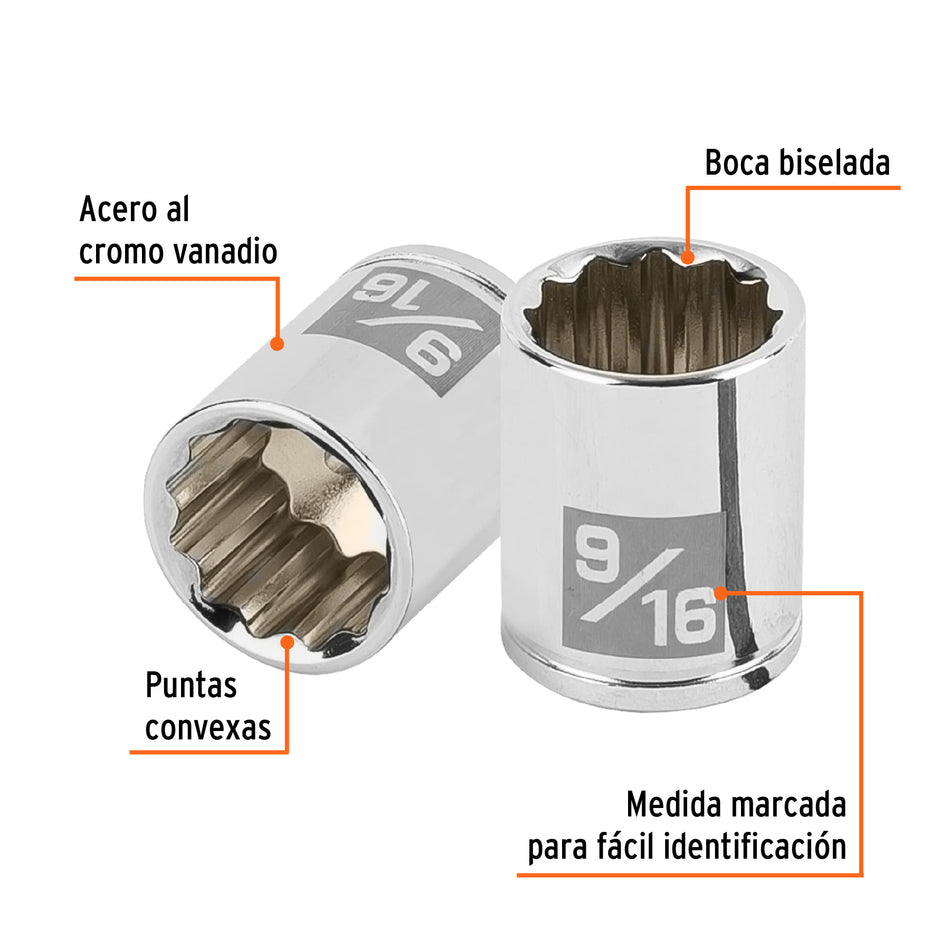 Dado de 9/16', 12 puntas, cuadro 1/4', Truper Caja con 6, 100965