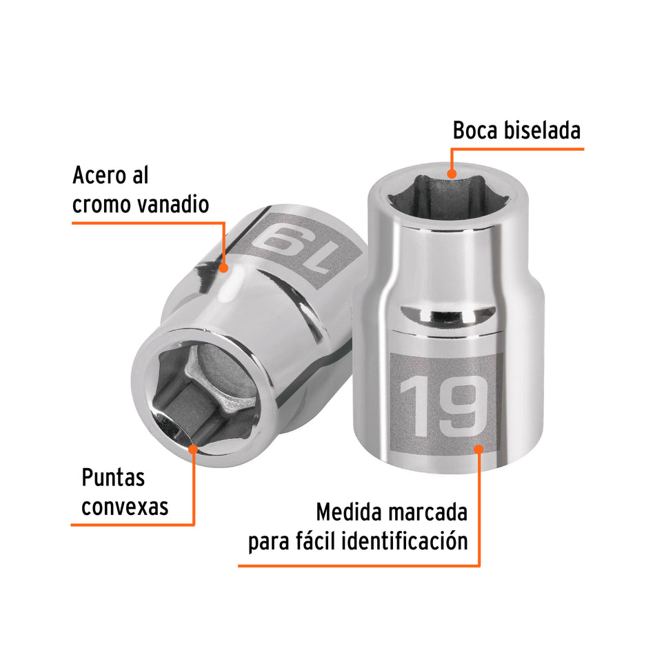 Dado de 19 mm, 6 puntas, cuadro 3/4', Truper Caja con 3, 14965