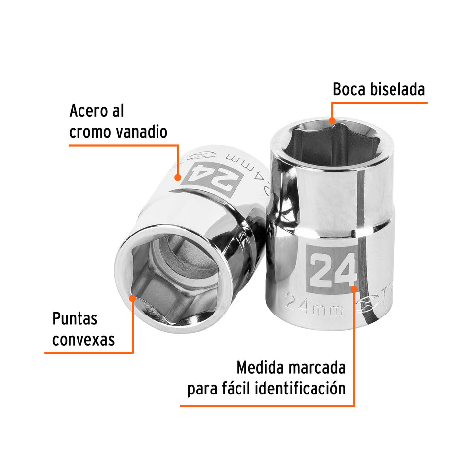 Dado de 24 mm, 6 puntas, cuadro 3/4', Truper Caja con 3, 14971