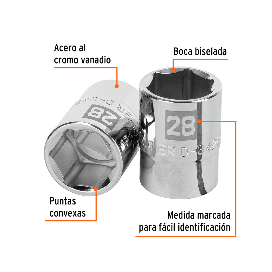 Dado de 28 mm, 6 puntas, cuadro 3/4', Truper Caja con 3, 14977