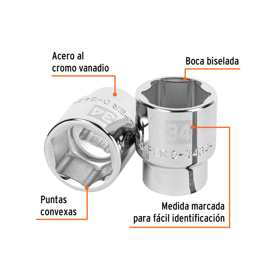 Dado de 34 mm, 6 puntas, cuadro 3/4', Truper Caja con 3, 14985