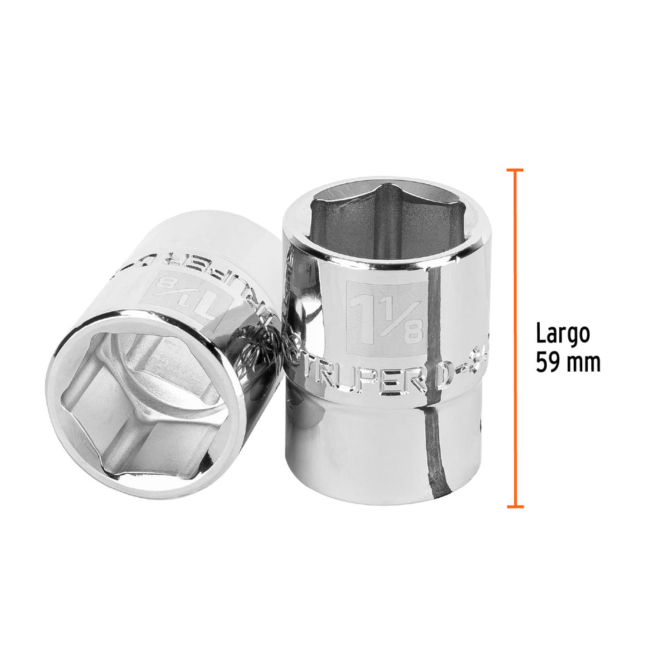Dado de 1-1/8', 6 puntas, cuadro 3/4', Truper Caja con 3, 13826