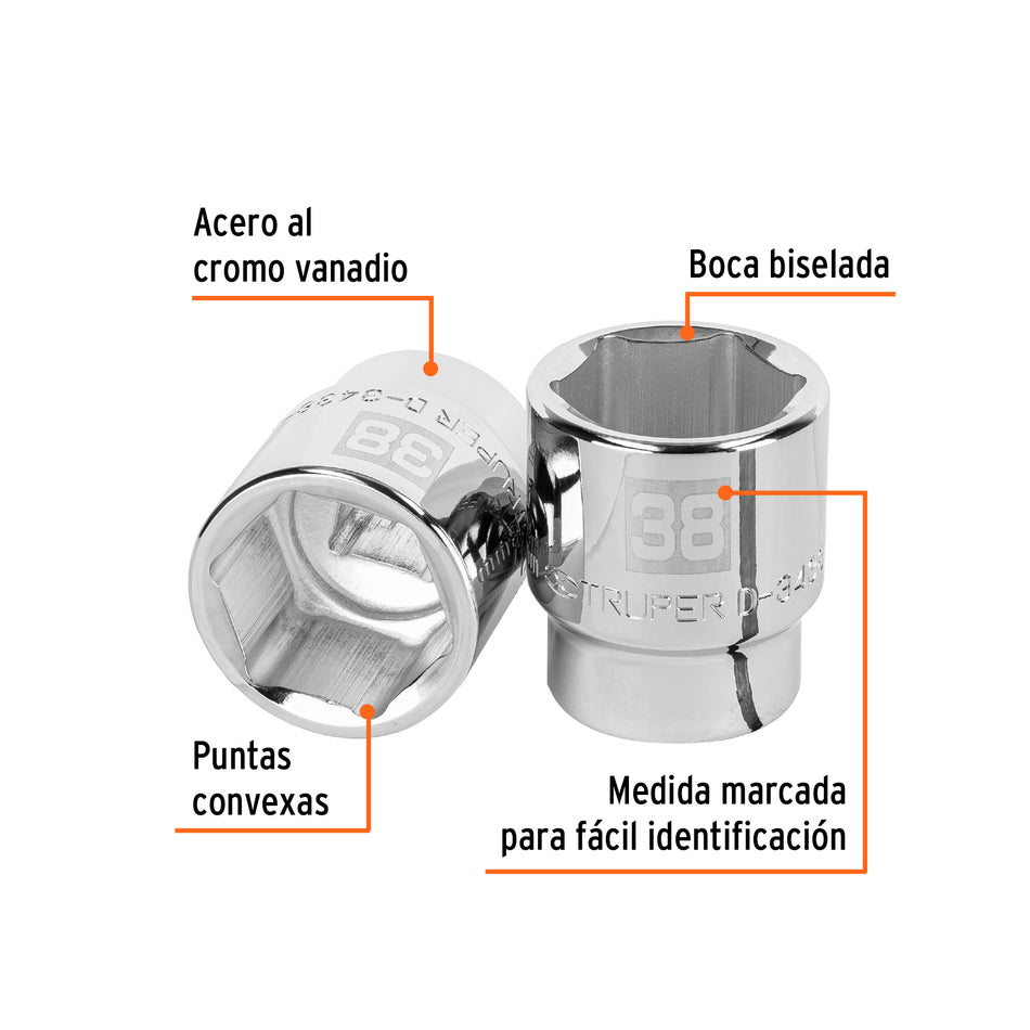 Dado de 38 mm, 6 puntas, cuadro 3/4', Truper Caja con 3, 14989
