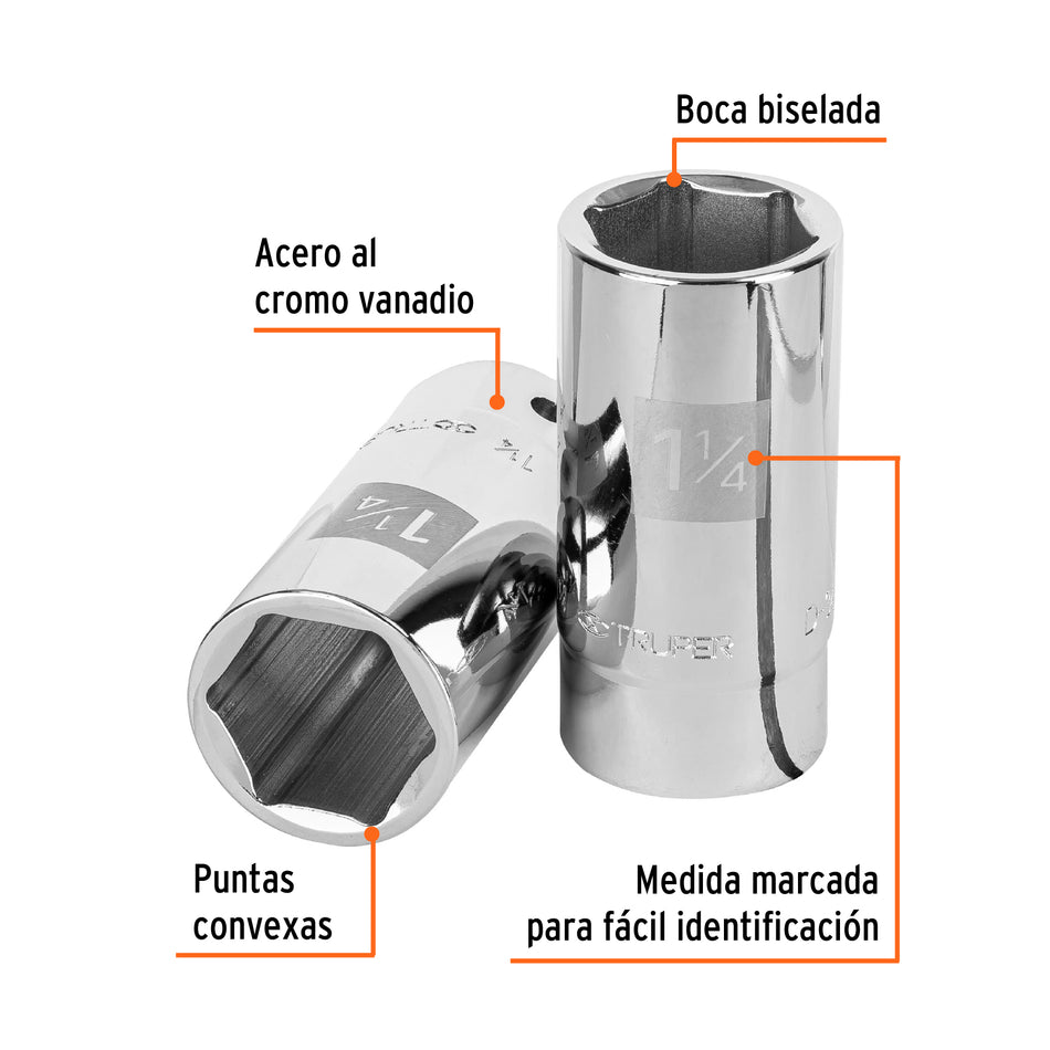 Dado largo de 1-1/4', 6 puntas, cuadro 3/4', Truper Caja con 3, 13887