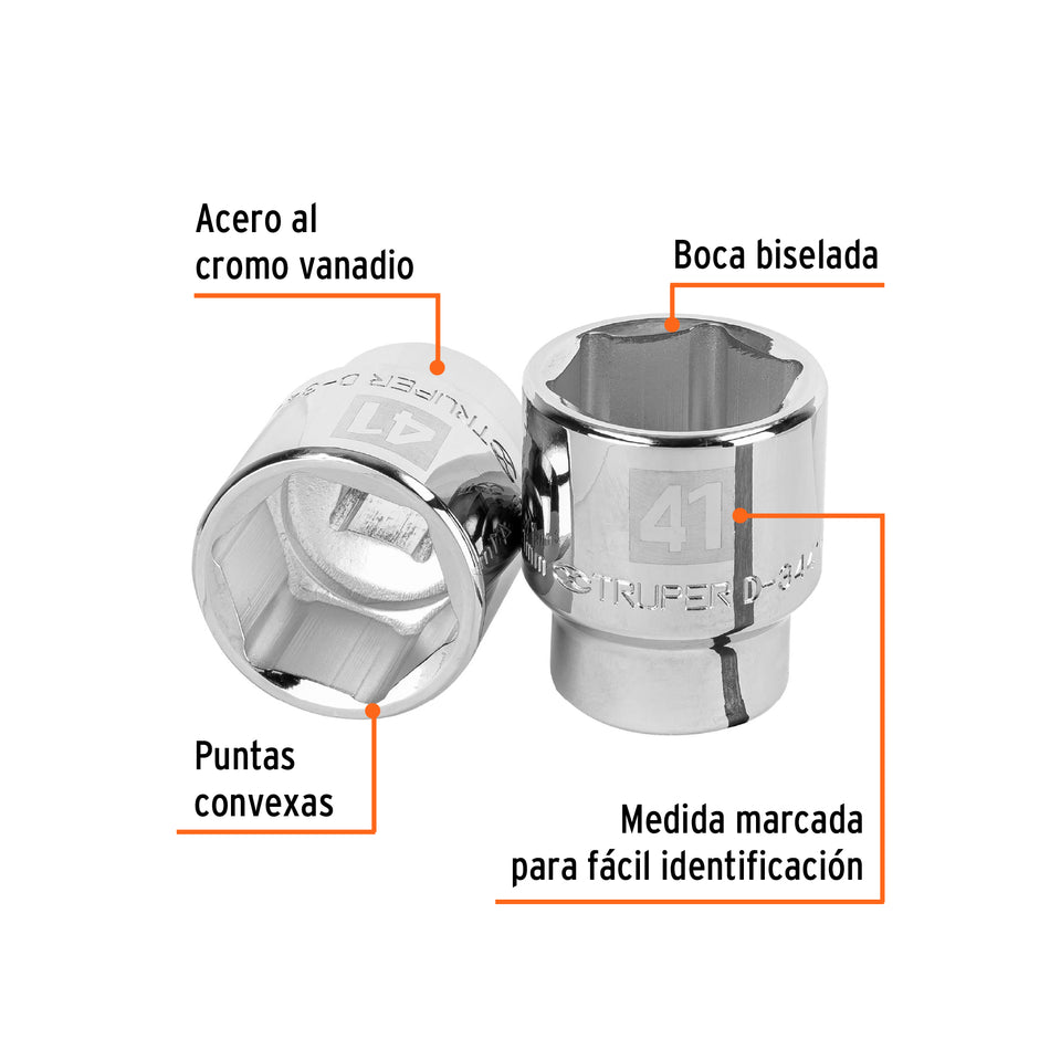 Dado de 41 mm, 6 puntas, cuadro 3/4', Truper Caja con 3, 14993