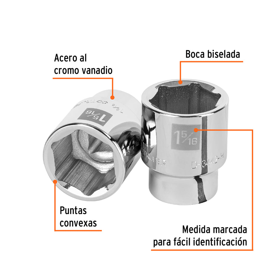 Dado de 1-5/16', 6 puntas, cuadro 3/4', Truper Caja con 3, 13829