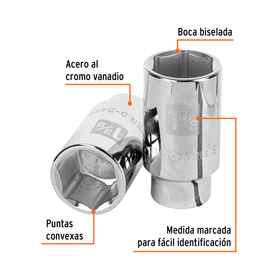 Dado largo de 1 3/8', 6 puntas, cuadro 3/4', Truper Caja con 3, 19346