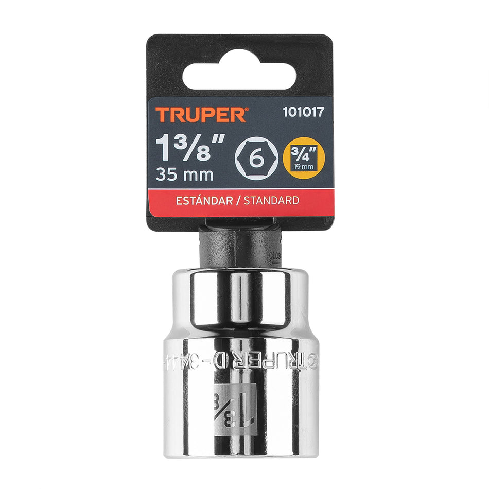 Dado de 1-3/8', 6 puntas, cuadro 3/4', Truper Caja con 3, 101017