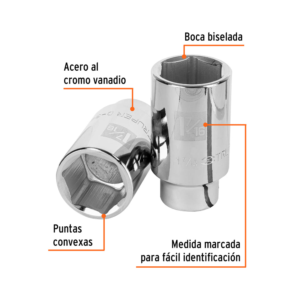 Dado largo de 1-7/16', 6 puntas, cuadro 3/4', Truper Caja con 3, 13890