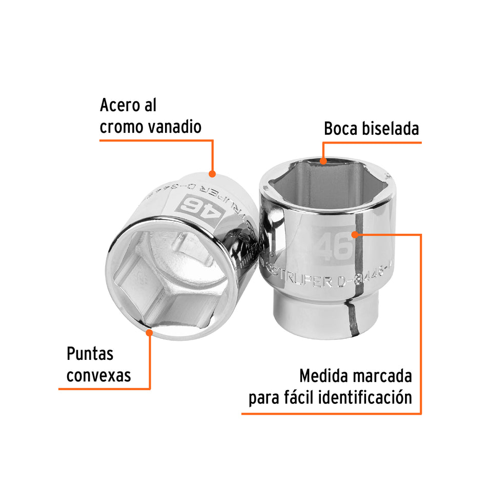 Dado de 46 mm, 6 puntas, cuadro 3/4', Truper Caja con 3, 14995