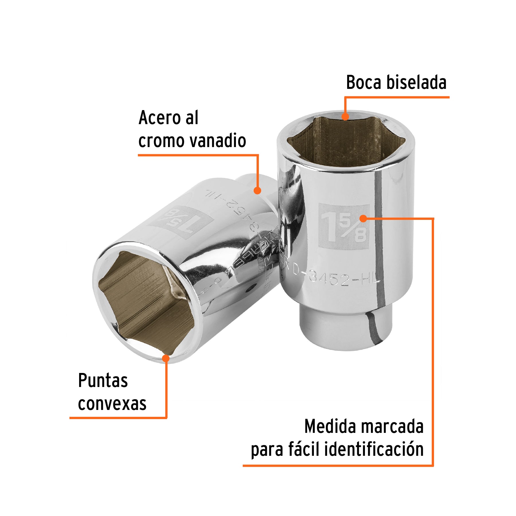 Dado largo de 1-5/8', 6 puntas, cuadro 3/4', Truper, 19349