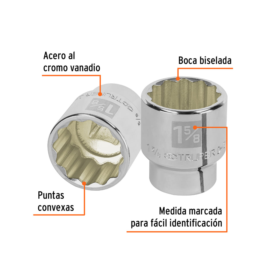 Dado de 1-5/8', 12 puntas, cuadro 3/4', Truper Caja con 3, 13864