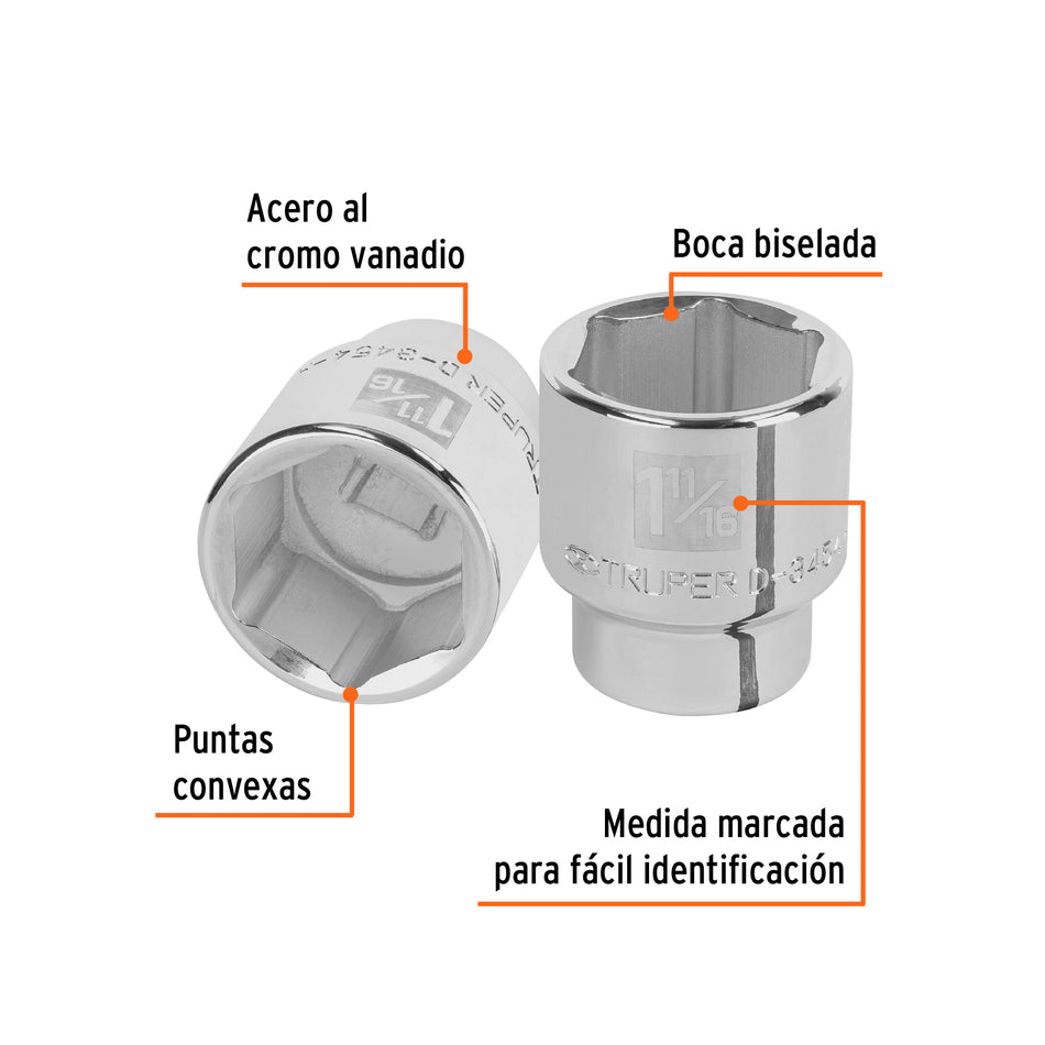 Dado de 1-11/16', 6 puntas, cuadro 3/4', Truper Caja con 3, 13835