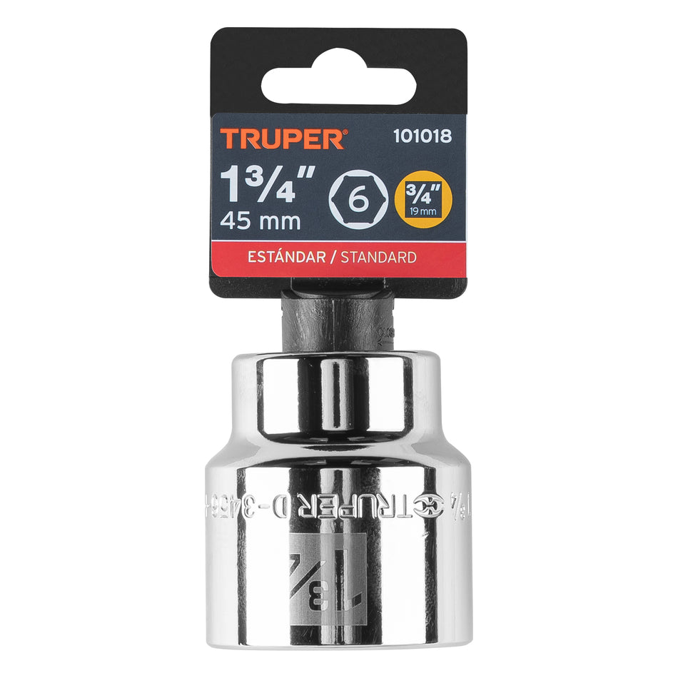 Dado de 1-3/4', 6 puntas, cuadro 3/4', Truper Caja con 3, 101018