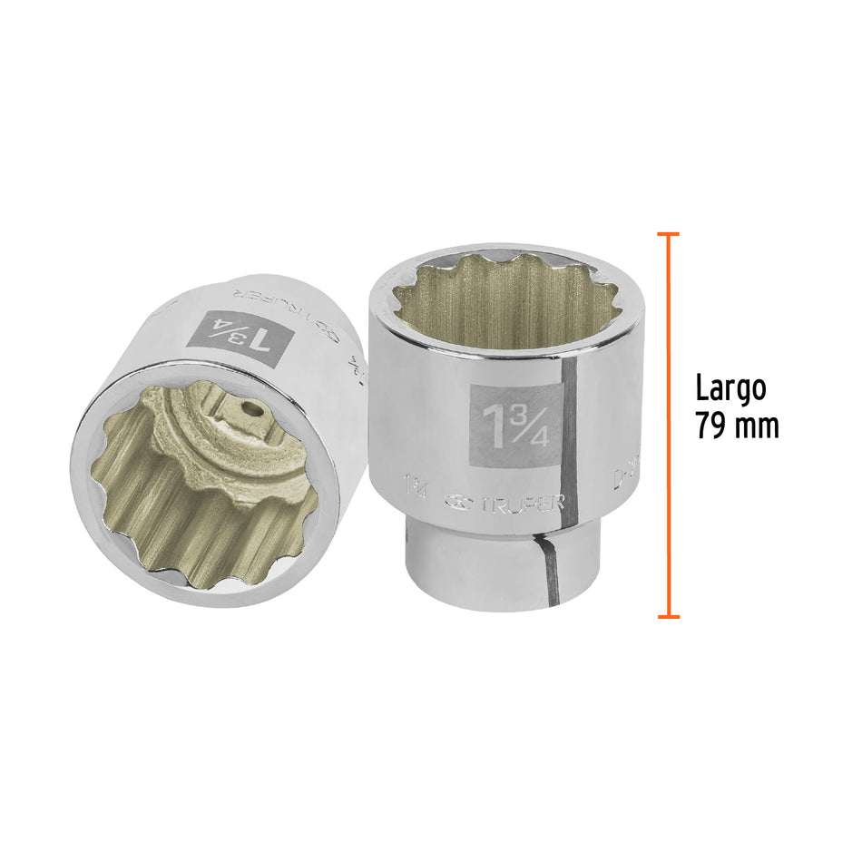 Dado de 1-3/4', 12 puntas, cuadro 3/4', Truper Caja con 3, 13866