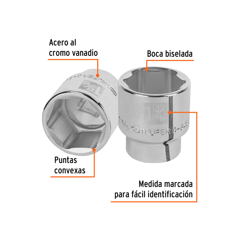 Dado de 1-13/16', 6 puntas, cuadro 3/4', Truper Caja con 3, 13837