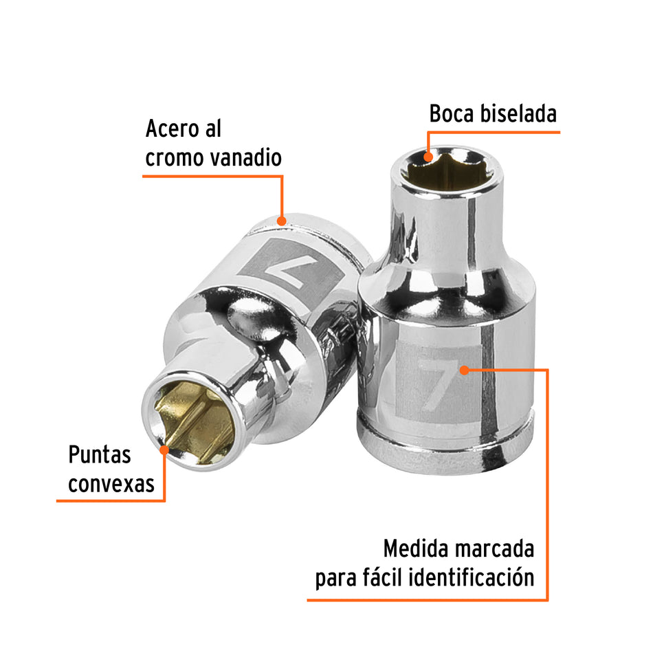 Dado de 7 mm, 6 puntas, cuadro 3/8', Truper Caja con 6, 13671