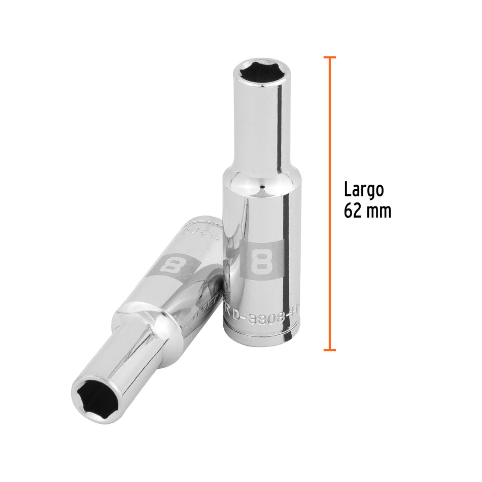 Dado largo de 8 mm, 6 puntas, cuadro 3/8', Truper Caja con 6, 100993