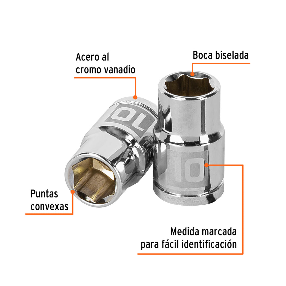 Dado de 10 mm, 6 puntas, cuadro 3/8', Truper Caja con 6, 13674