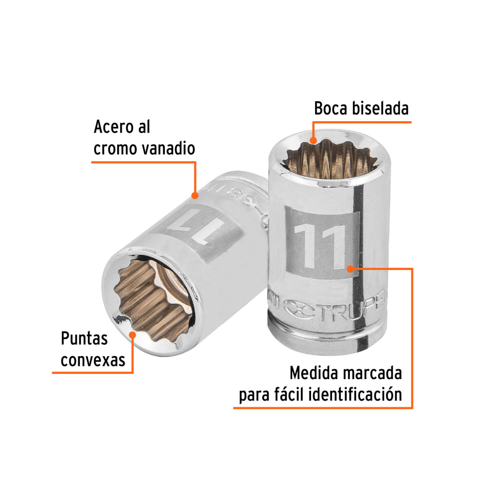 Dado de 11 mm, 12 puntas, cuadro 3/8', Truper Caja con 6, 13631