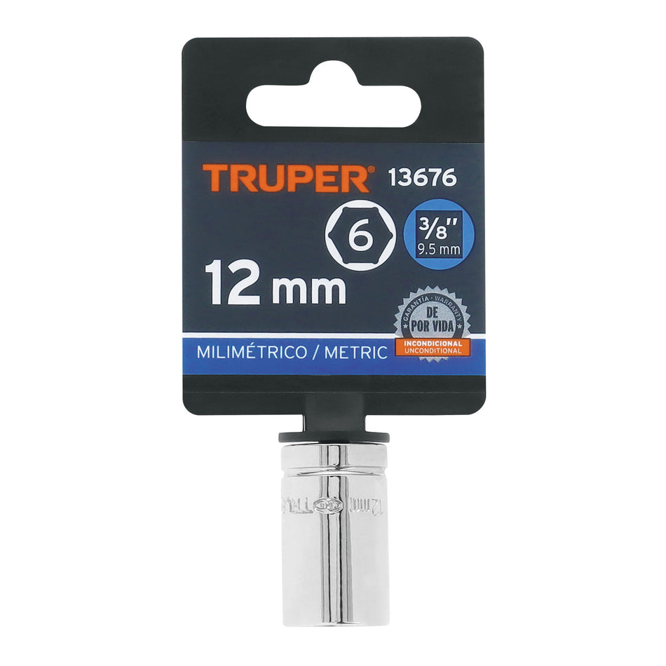 Dado de 12 mm, 6 puntas, cuadro 3/8', Truper Caja con 6, 13676