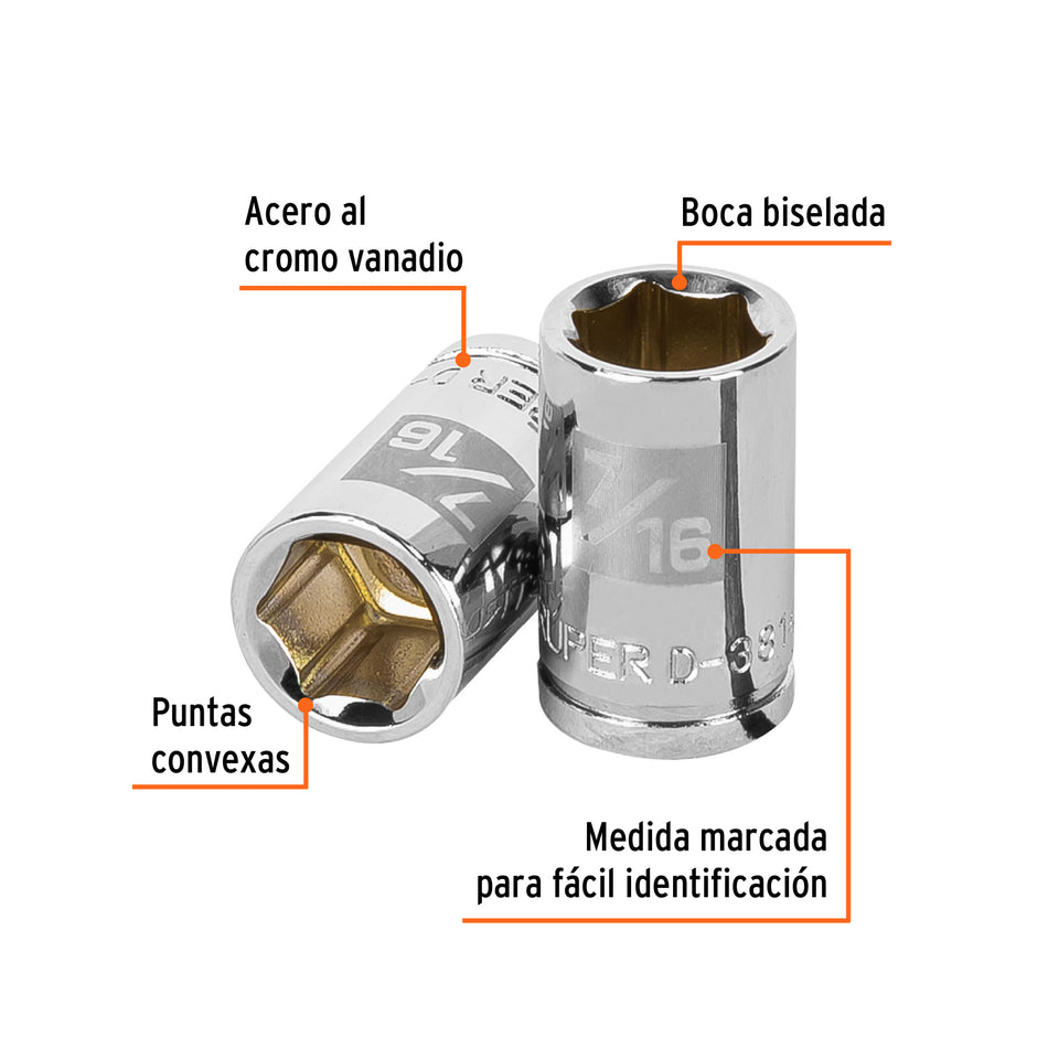 Dado de 7/16', 6 puntas, cuadro 3/8', Truper Caja con 6, 13608