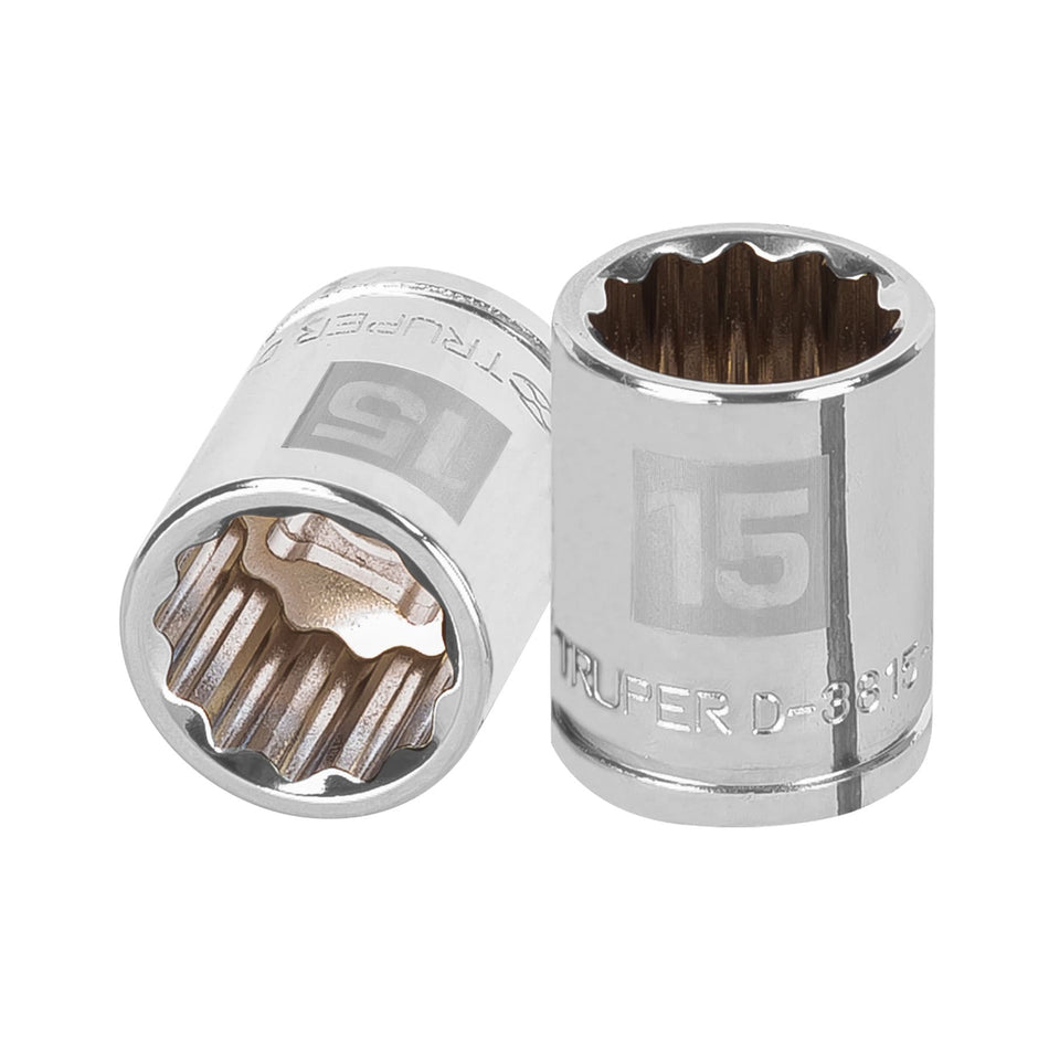 Dado de 15 mm, 12 puntas, cuadro 3/8', Truper Caja con 6, 13635