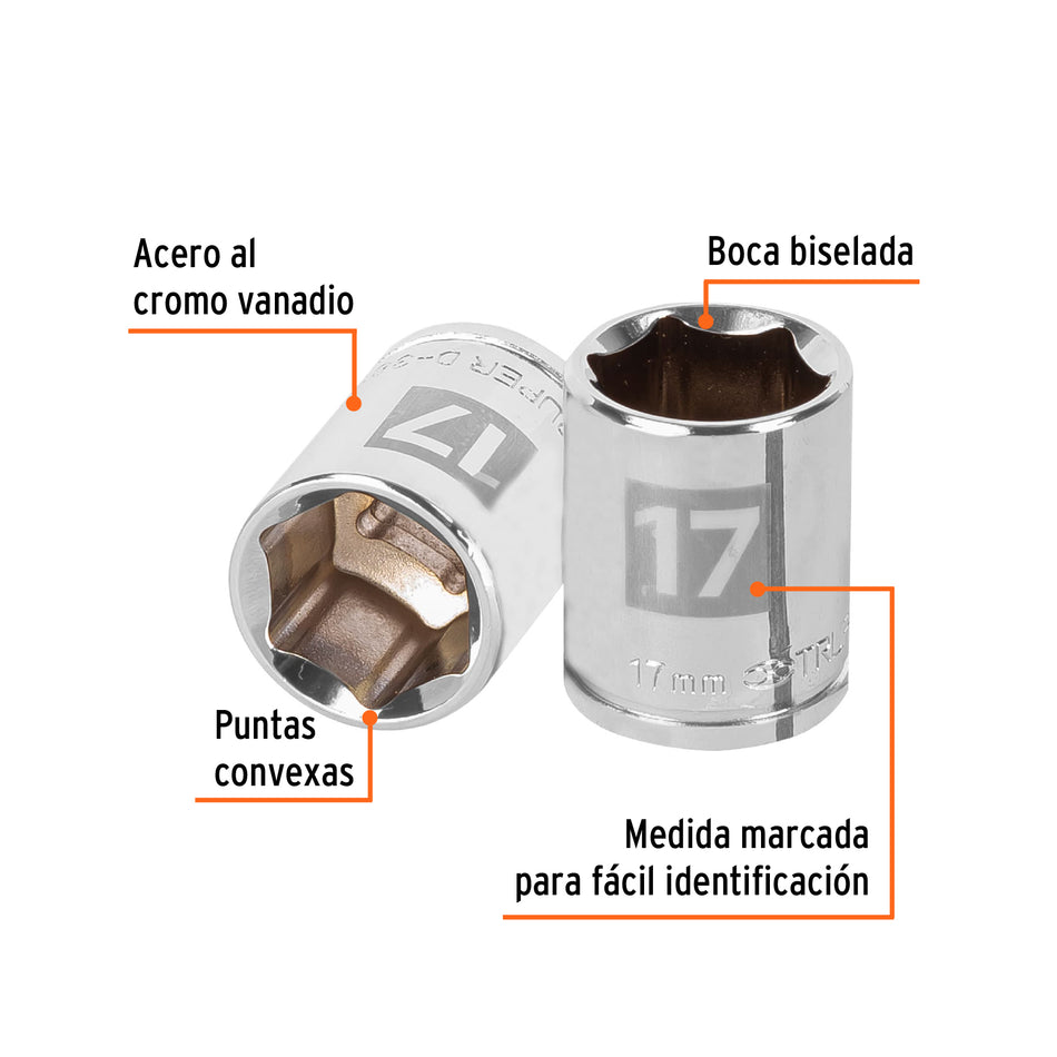 Dado de 17 mm, 6 puntas, cuadro 3/8', Truper Caja con 6, 13681