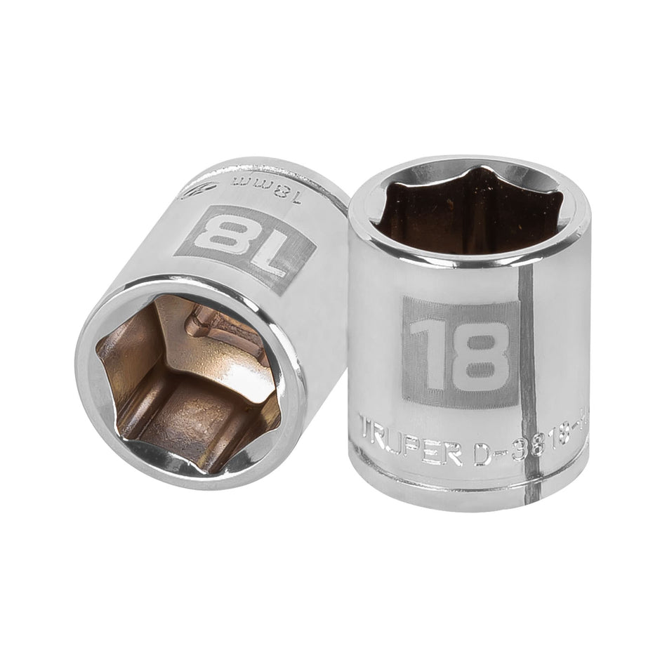Dado de 18 mm, 6 puntas, cuadro 3/8', Truper Caja con 6, 13682