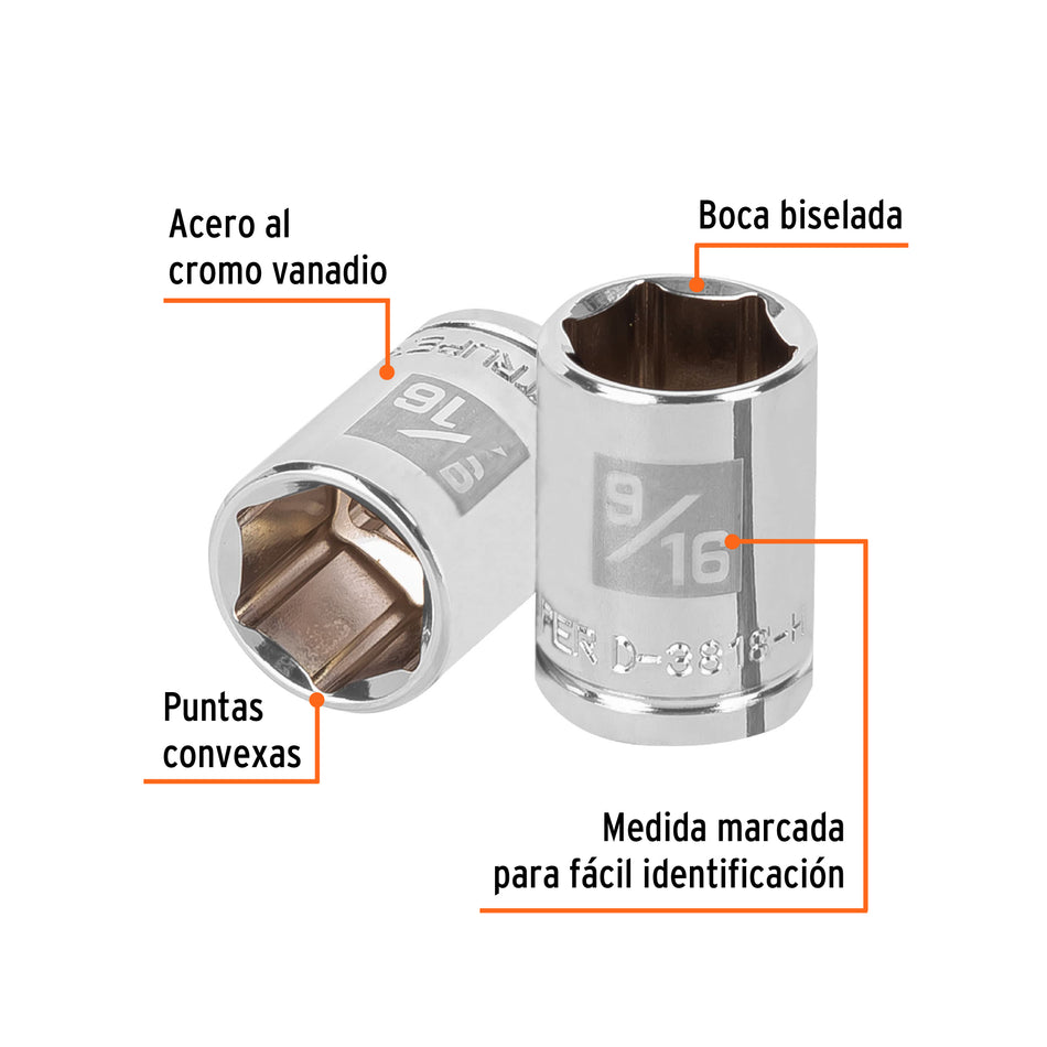 Dado de 9/16', 6 puntas, cuadro 3/8', Truper Caja con 6, 13610