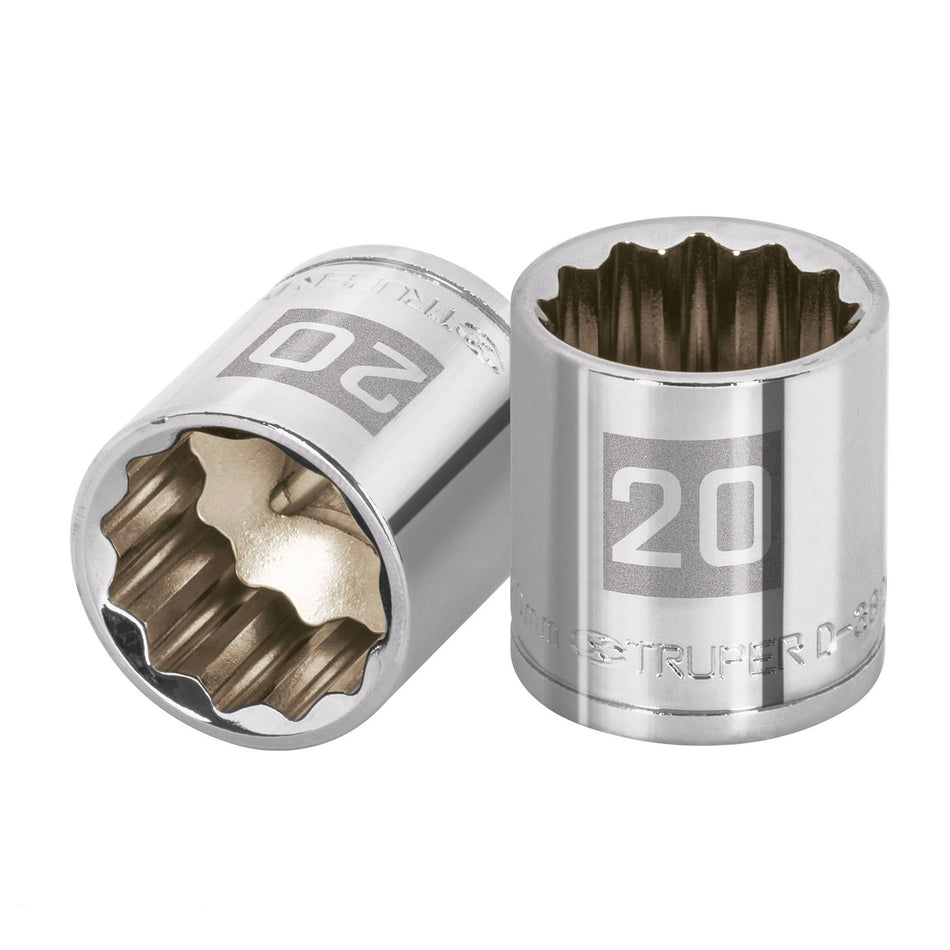 Dado de 20 mm, 12 puntas, cuadro 3/8', Truper Caja con 6, 13640