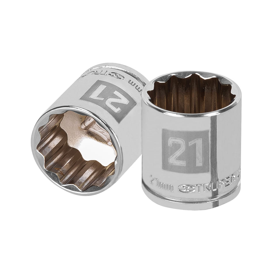 Dado de 21 mm, 12 puntas, cuadro 3/8', Truper Caja con 6, 13641