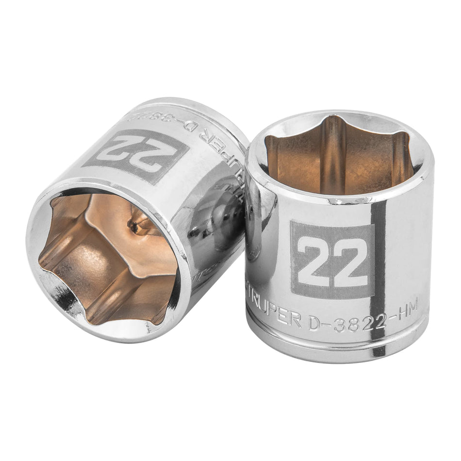 Dado de 22 mm, 6 puntas, cuadro 3/8', Truper Caja con 6, 13686